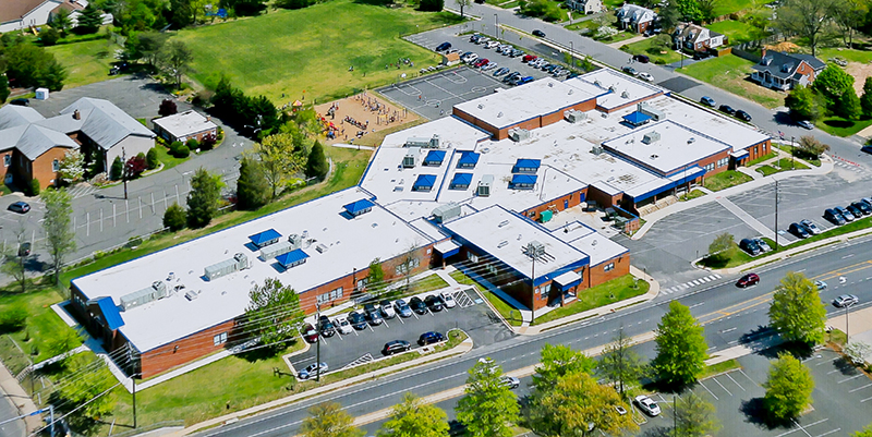 Oblique angle aerial photograph of Franconia Elementary School taken on April 26, 2013 after the most recent renovation of the school was complete. 